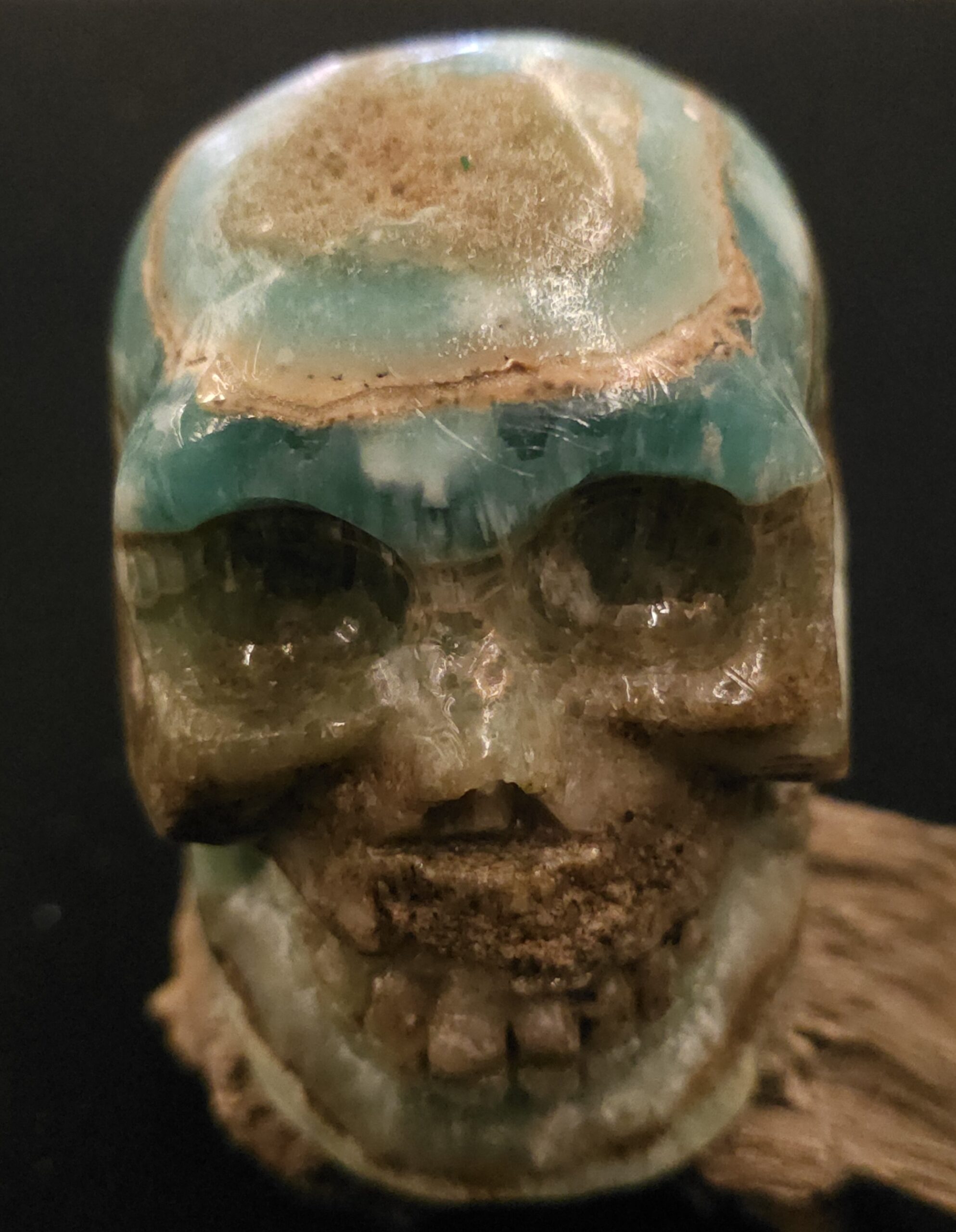 Blue Aragonite with Smithsonite Skull